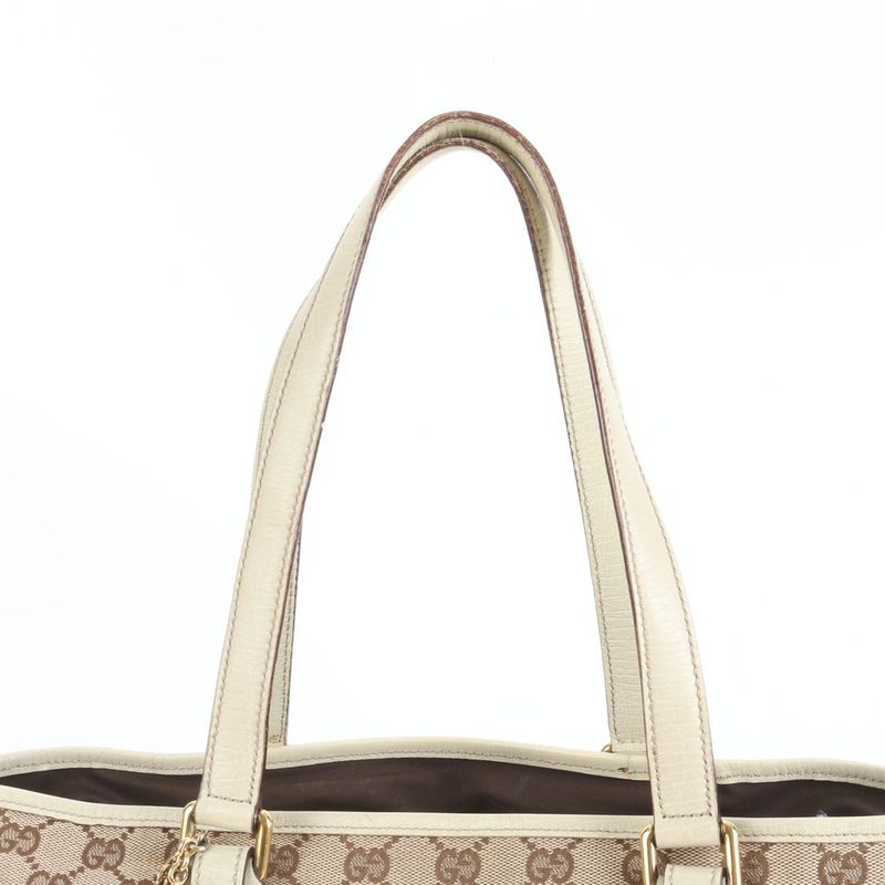 Gucci GG Canvas Charm Leather Tote Bag Shoulder Hand 137396 Gold Hardware