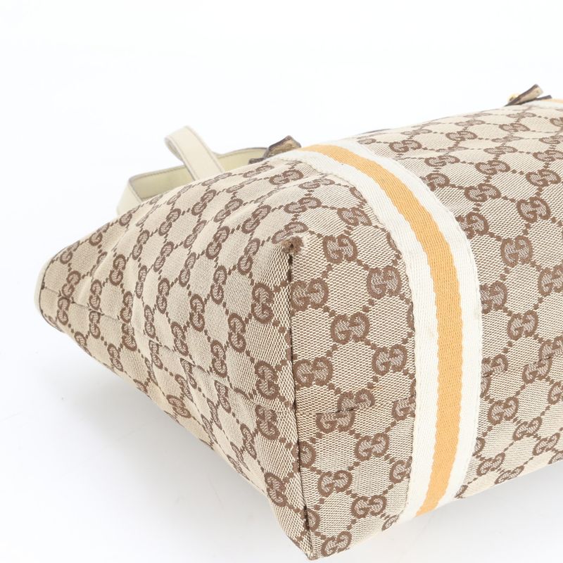 Gucci GG Canvas Charm Leather Tote Bag Shoulder Hand 137396 Gold Hardware