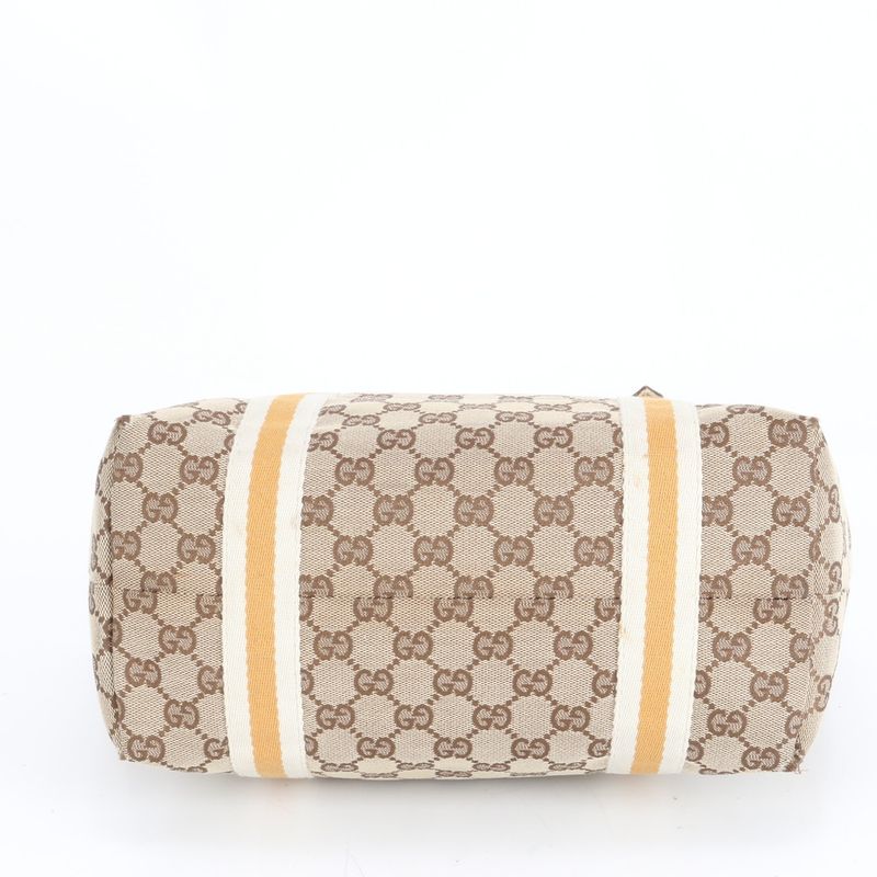 Gucci GG Canvas Charm Leather Tote Bag Shoulder Hand 137396 Gold Hardware