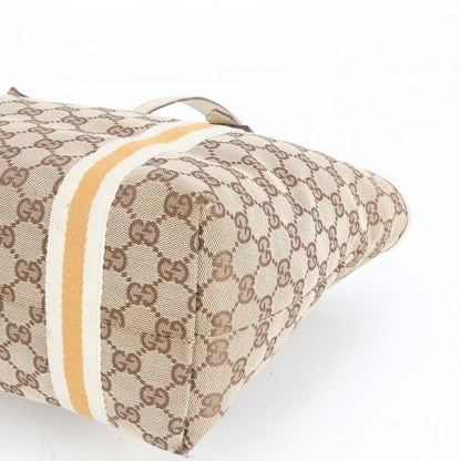 Gucci GG Canvas Charm Leather Tote Bag Shoulder Hand 137396 Gold Hardware