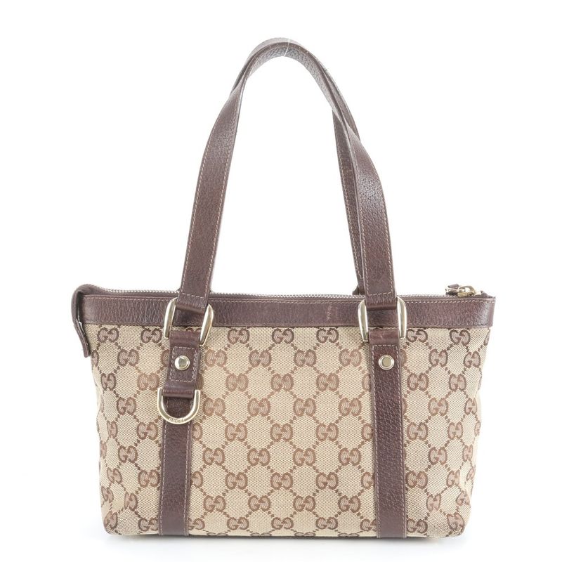Gucci GG Canvas Abby Leather Tote Bag Shoulder Brown Gold Hardware 141471