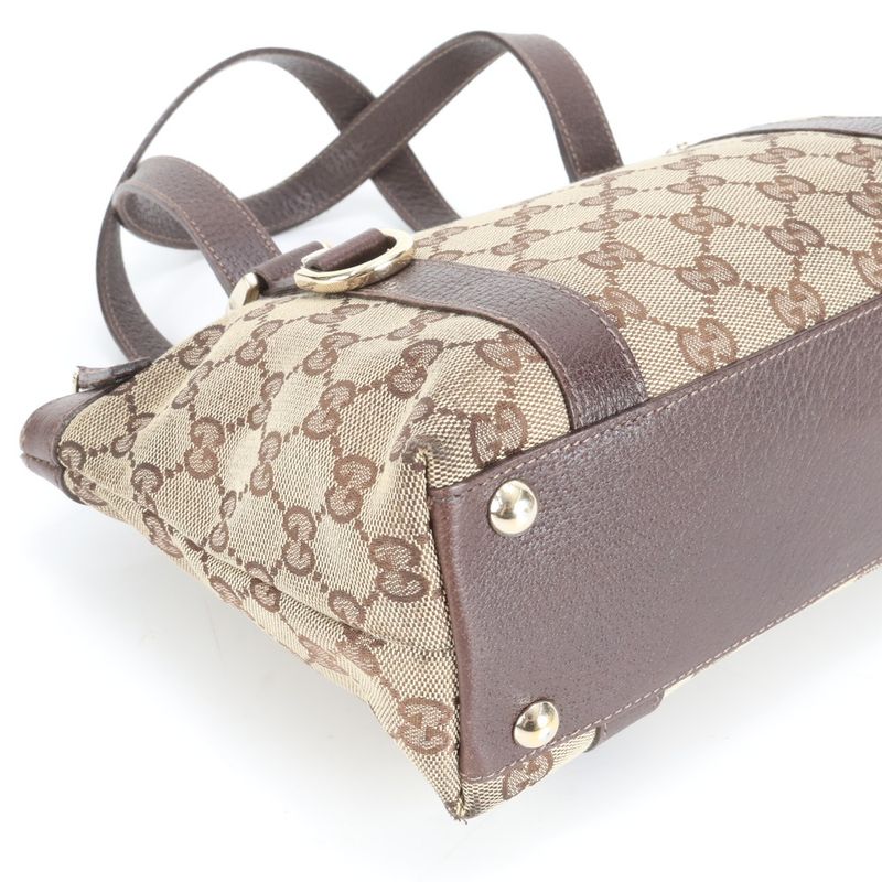 Gucci GG Canvas Abby Leather Tote Bag Shoulder Brown Gold Hardware 141471