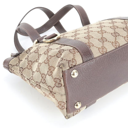 Gucci GG Canvas Abby Leather Tote Bag Shoulder Brown Gold Hardware 141471