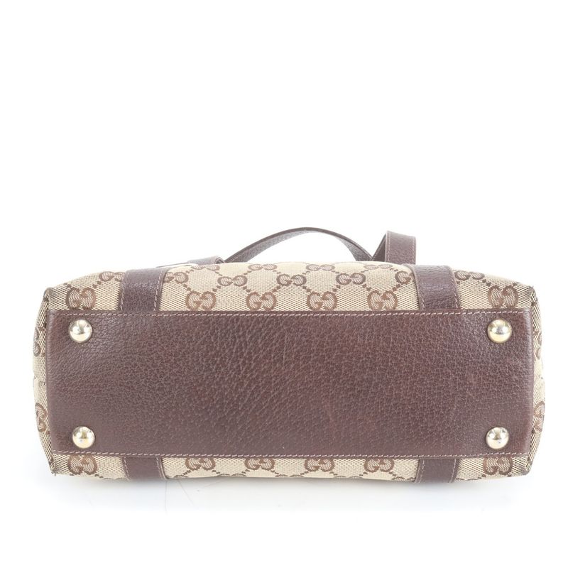 Gucci GG Canvas Abby Leather Tote Bag Shoulder Brown Gold Hardware 141471