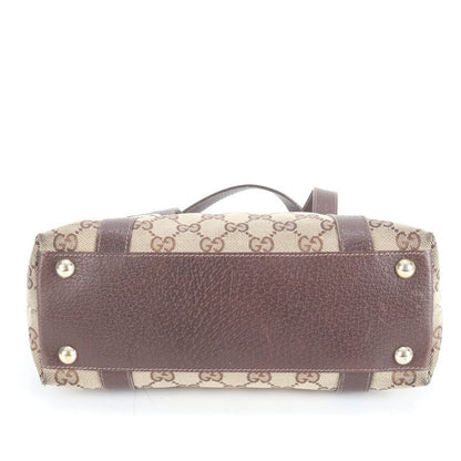 Gucci GG Canvas Abby Leather Tote Bag Shoulder Brown Gold Hardware 141471