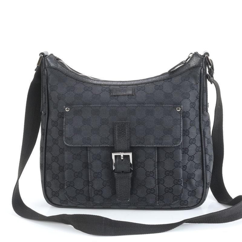 Gucci GG Canvas 114272 Leather Shoulder Bag Crossbody Messenger Black Fashionabl