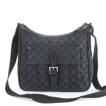 Gucci GG Canvas 114272 Leather Shoulder Bag Crossbody Messenger Black Fashionabl
