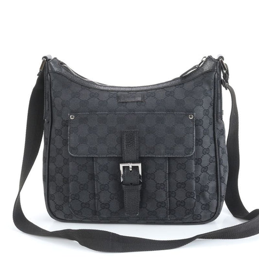 Gucci GG Canvas 114272 Leather Shoulder Bag Crossbody Messenger Black Fashionabl