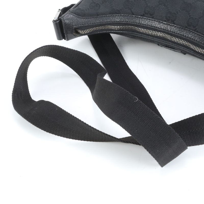 Gucci GG Canvas 114272 Leather Shoulder Bag Crossbody Messenger Black Fashionabl