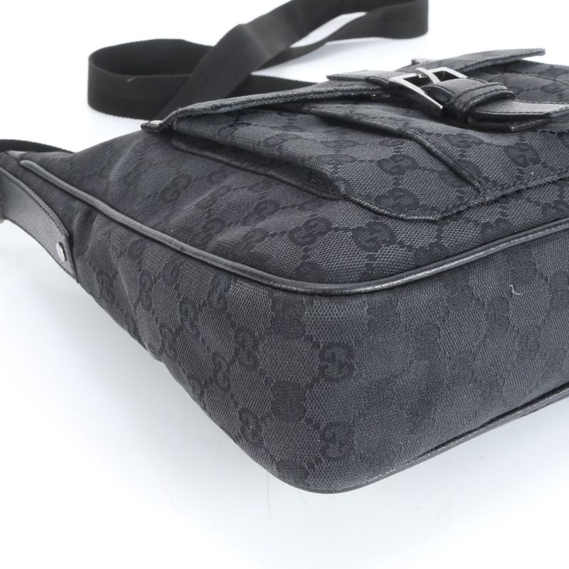 Gucci GG Canvas 114272 Leather Shoulder Bag Crossbody Messenger Black Fashionabl
