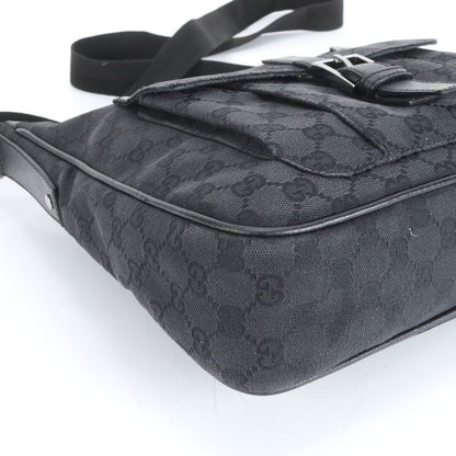 Gucci GG Canvas 114272 Leather Shoulder Bag Crossbody Messenger Black Fashionabl