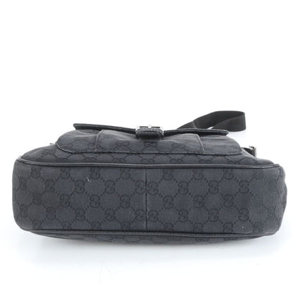 Gucci GG Canvas 114272 Leather Shoulder Bag Crossbody Messenger Black Fashionabl