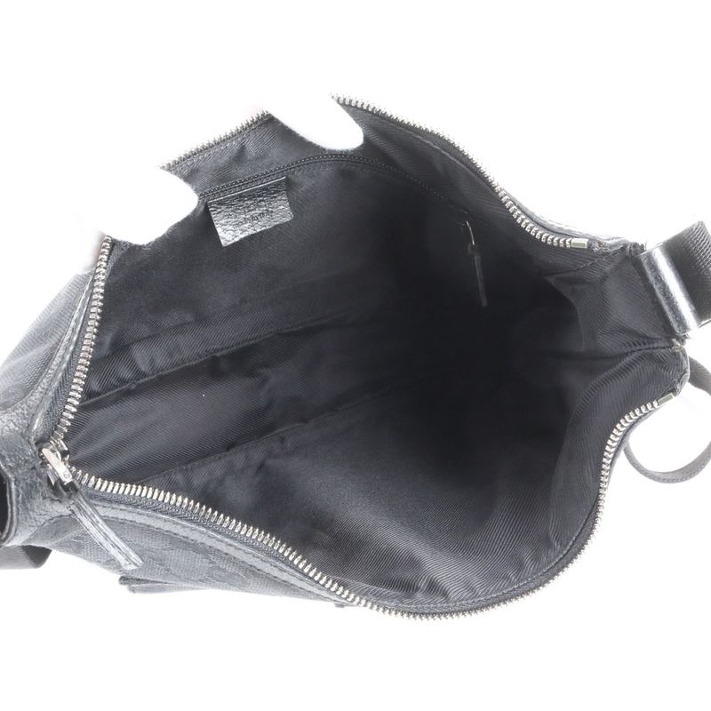 Gucci GG Canvas 114272 Leather Shoulder Bag Crossbody Messenger Black Fashionabl