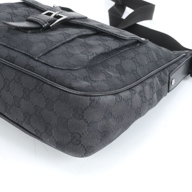 Gucci GG Canvas 114272 Leather Shoulder Bag Crossbody Messenger Black Fashionabl