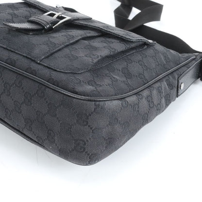 Gucci GG Canvas 114272 Leather Shoulder Bag Crossbody Messenger Black Fashionabl