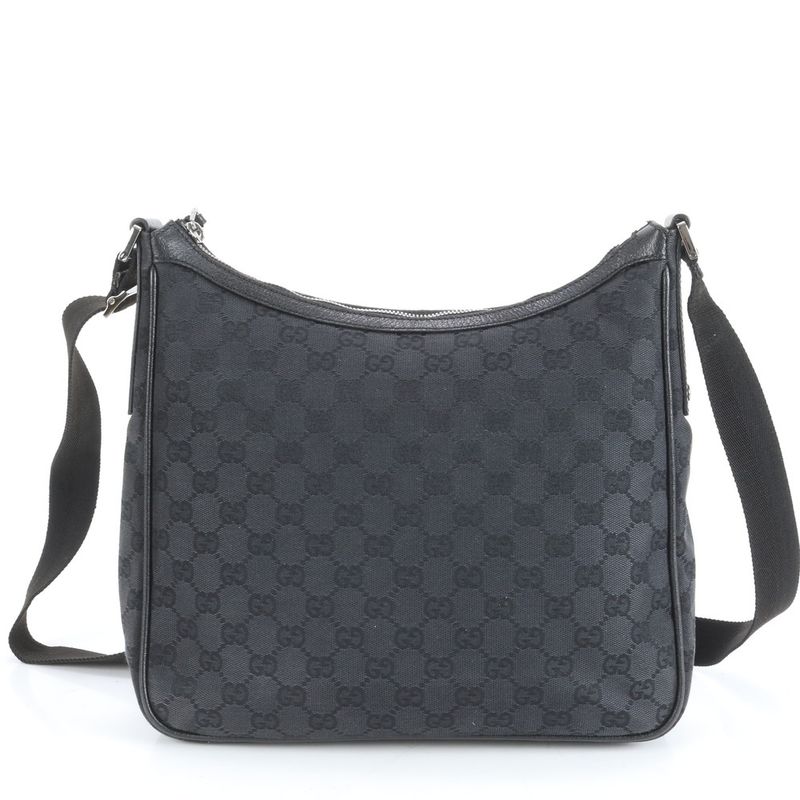 Gucci GG Canvas 114272 Leather Shoulder Bag Crossbody Messenger Black Fashionabl