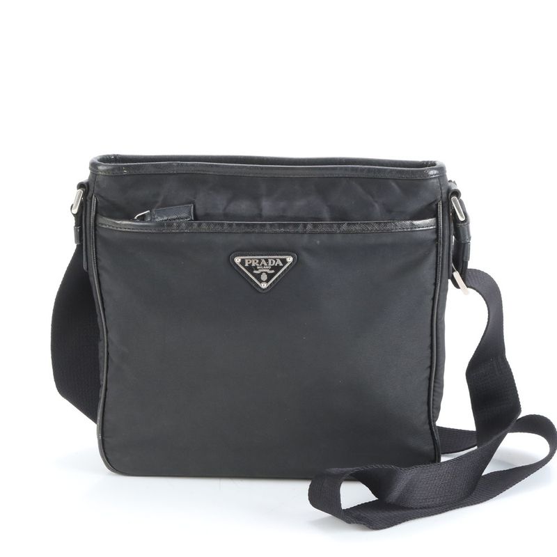 Prada Tessuto Nylon Triangle Logo Leather Shoulder Bag Crossbody Messenger