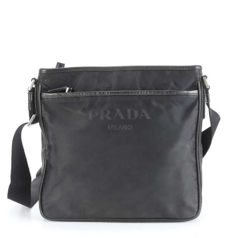 Prada Tessuto Nylon Triangle Logo Leather Shoulder Bag Crossbody Messenger