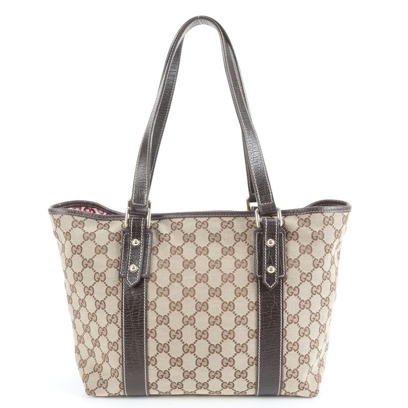 Gucci GG Canvas Leather Tote Bag Shoulder Brown Gold Hardware 170898 Women's