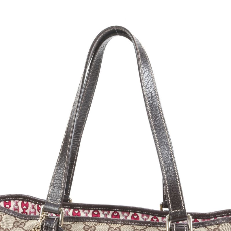 Gucci GG Canvas Leather Tote Bag Shoulder Brown Gold Hardware 170898 Women's