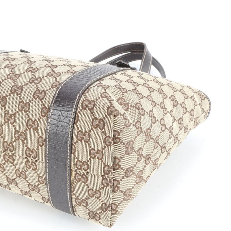 Gucci GG Canvas Leather Tote Bag Shoulder Brown Gold Hardware 170898 Women's