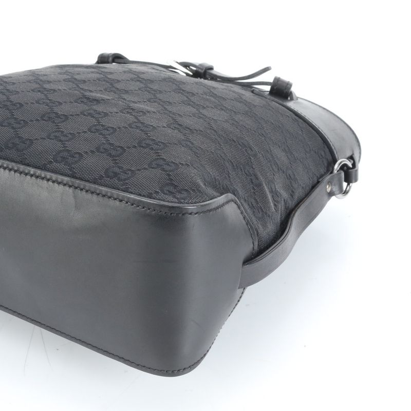 Gucci GG Canvas 107757 Leather Tote Bag Shoulder Black Silver Hardware Women's