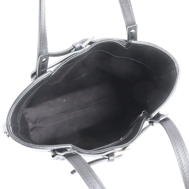 Gucci GG Canvas 107757 Leather Tote Bag Shoulder Black Silver Hardware Women's