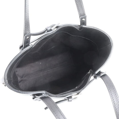 Gucci GG Canvas 107757 Leather Tote Bag Shoulder Black Silver Hardware Women's