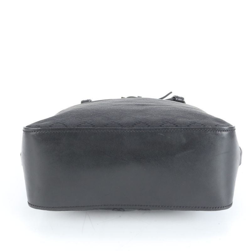 Gucci GG Canvas 107757 Leather Tote Bag Shoulder Black Silver Hardware Women's