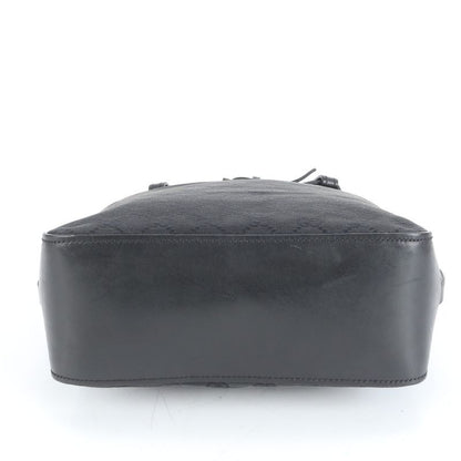 Gucci GG Canvas 107757 Leather Tote Bag Shoulder Black Silver Hardware Women's