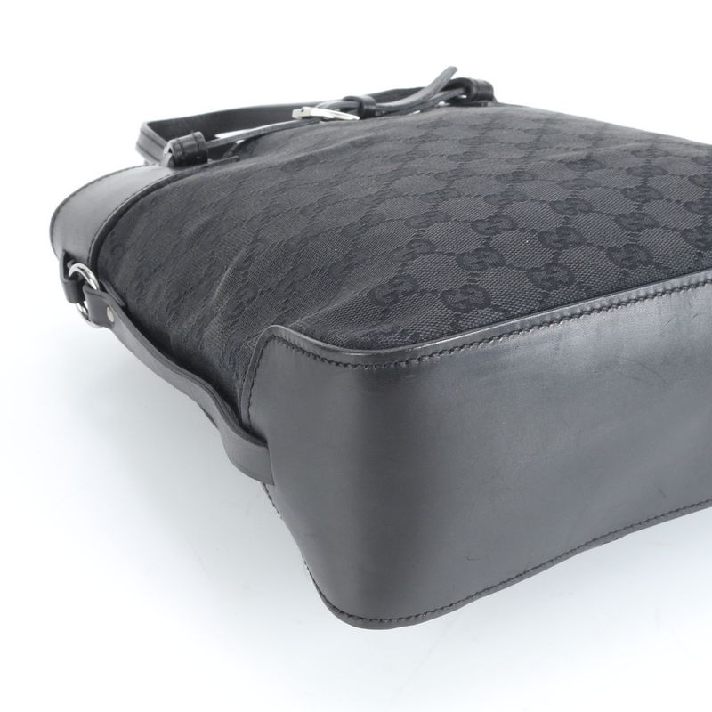 Gucci GG Canvas 107757 Leather Tote Bag Shoulder Black Silver Hardware Women's