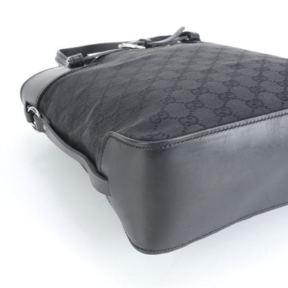 Gucci GG Canvas 107757 Leather Tote Bag Shoulder Black Silver Hardware Women's