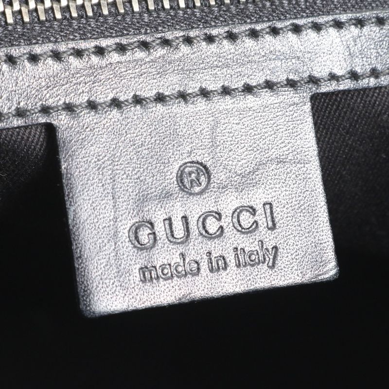 Gucci GG Canvas 107757 Leather Tote Bag Shoulder Black Silver Hardware Women's