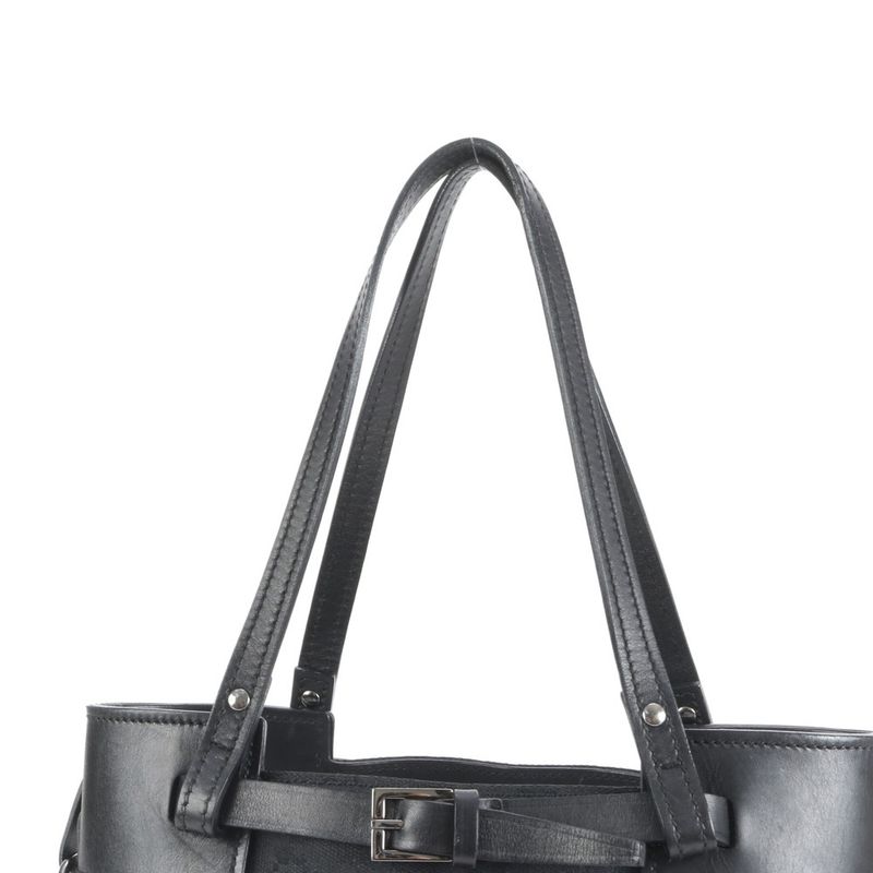 Gucci GG Canvas 107757 Leather Tote Bag Shoulder Black Silver Hardware Women's