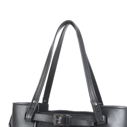 Gucci GG Canvas 107757 Leather Tote Bag Shoulder Black Silver Hardware Women's