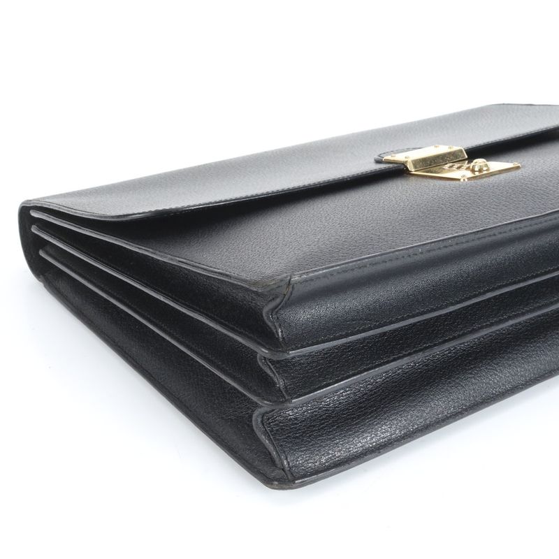 Gucci Leather Business Bag Document Bag Briefcase Tote Commuter Black Gold