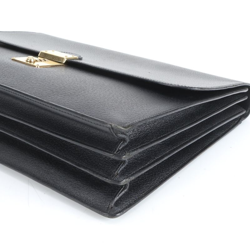 Gucci Leather Business Bag Document Bag Briefcase Tote Commuter Black Gold