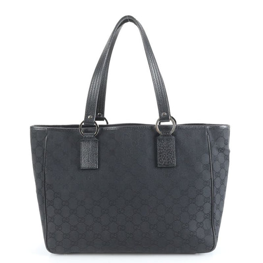 Gucci GG Canvas 203419 Leather Tote Bag Hand Black Silver Hardware A4 Ladies