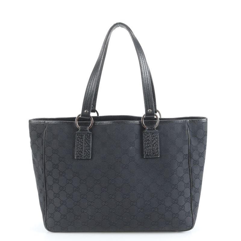 Gucci GG Canvas 203419 Leather Tote Bag Hand Black Silver Hardware A4 Ladies