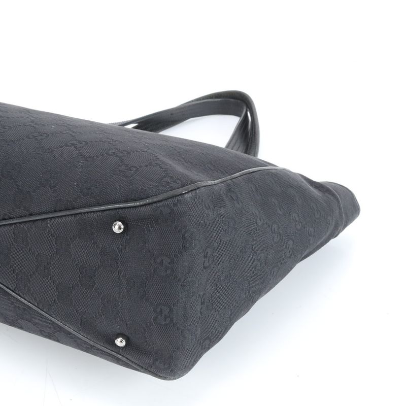 Gucci GG Canvas 203419 Leather Tote Bag Hand Black Silver Hardware A4 Ladies