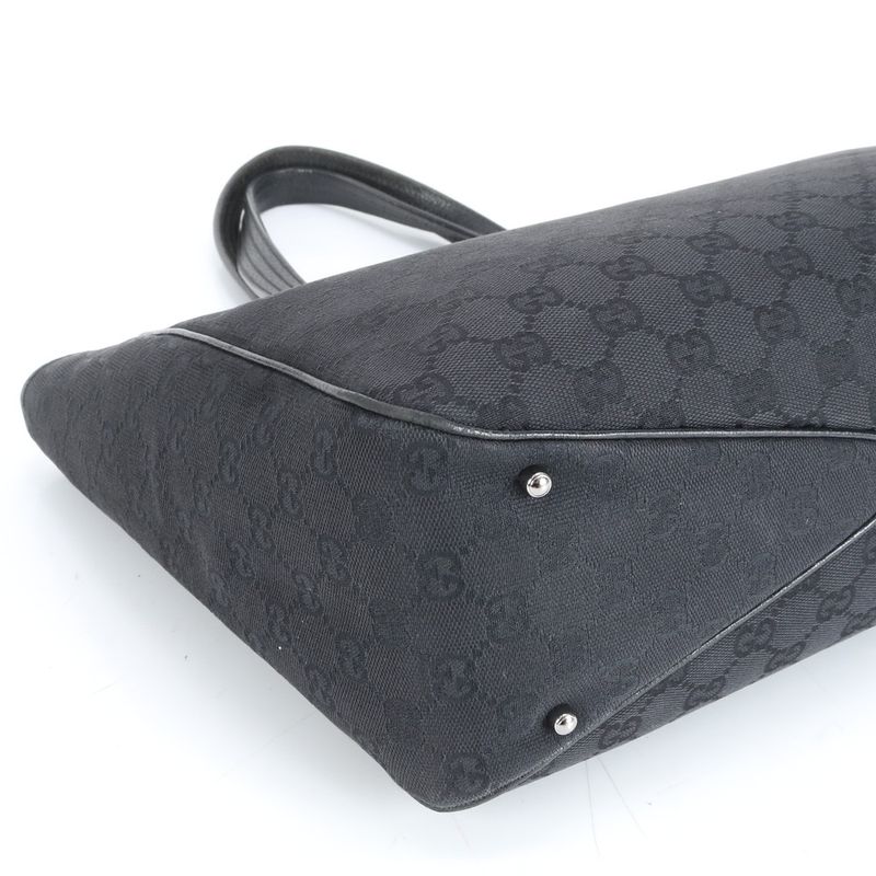 Gucci GG Canvas 203419 Leather Tote Bag Hand Black Silver Hardware A4 Ladies