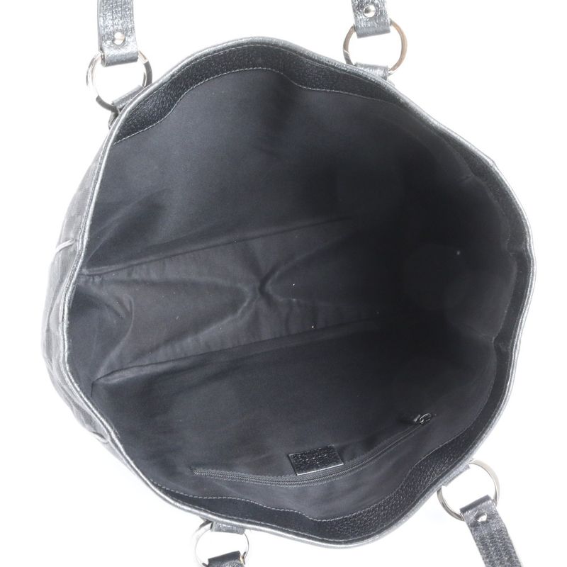 Gucci GG Canvas 203419 Leather Tote Bag Hand Black Silver Hardware A4 Ladies