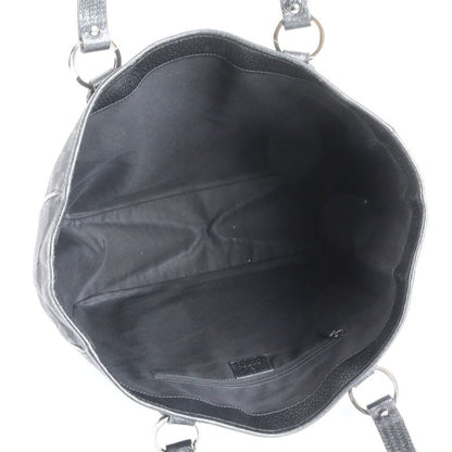 Gucci GG Canvas 203419 Leather Tote Bag Hand Black Silver Hardware A4 Ladies