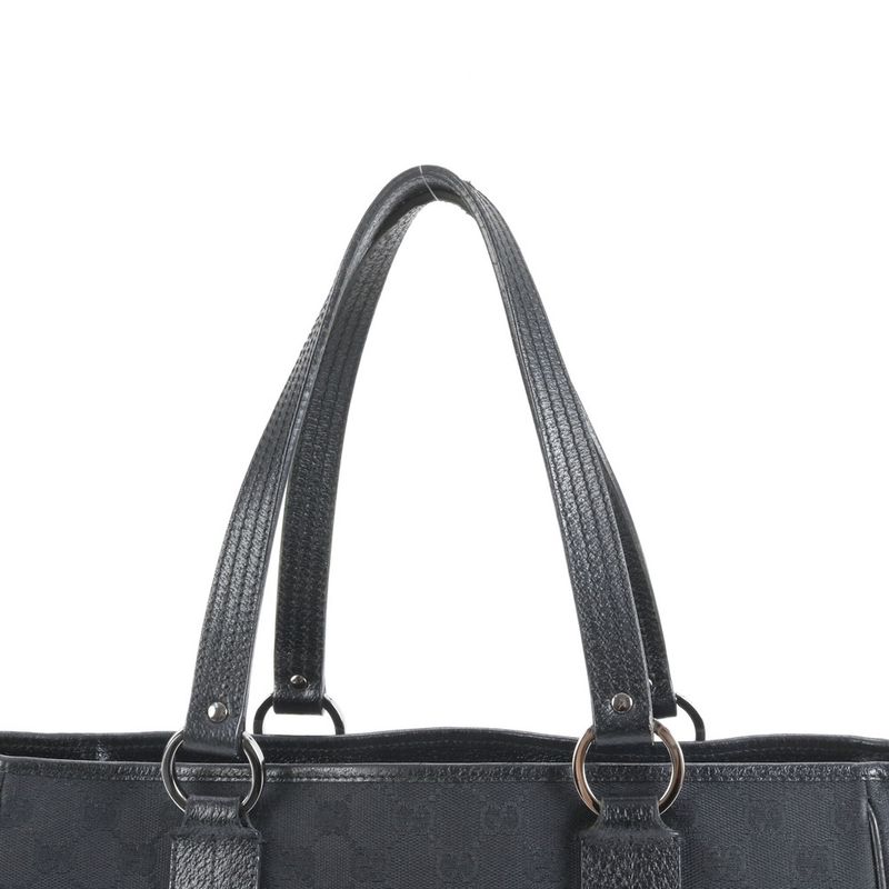Gucci GG Canvas 203419 Leather Tote Bag Hand Black Silver Hardware A4 Ladies