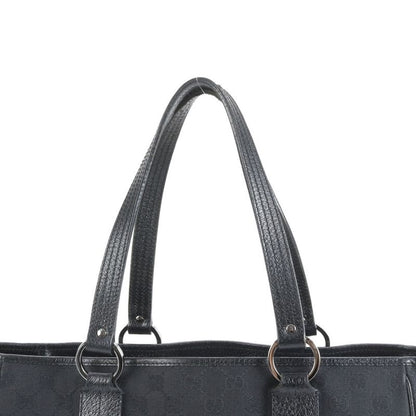 Gucci GG Canvas 203419 Leather Tote Bag Hand Black Silver Hardware A4 Ladies
