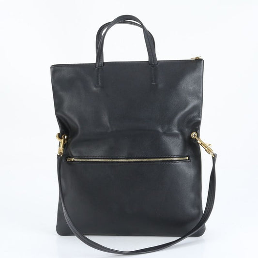 Celine Leather 2WAY Folding Tote Bag Shoulder Clutch Black White A4 Ladies EUE