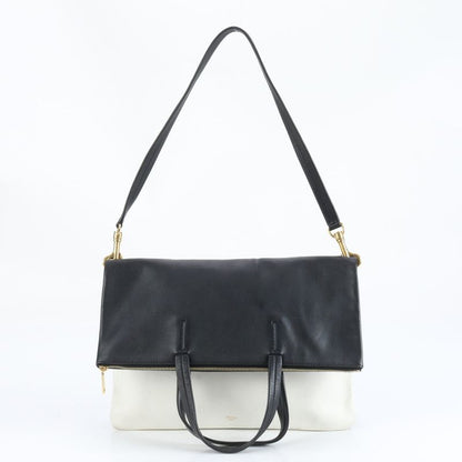 Celine Leather 2WAY Folding Tote Bag Shoulder Clutch Black White A4 Ladies EUE