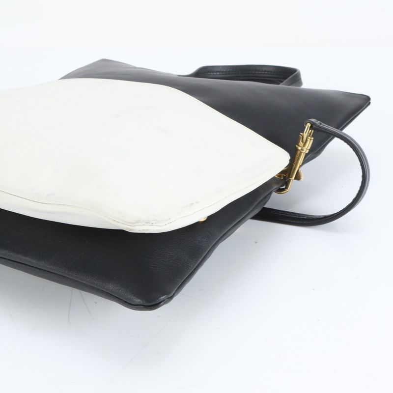 Celine Leather 2WAY Folding Tote Bag Shoulder Clutch Black White A4 Ladies EUE