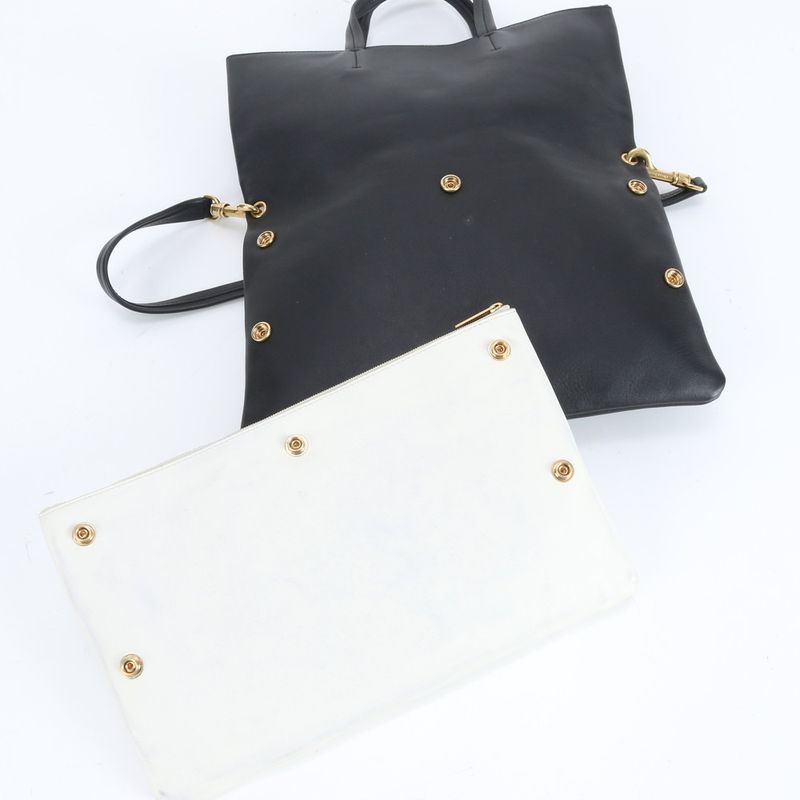 Celine Leather 2WAY Folding Tote Bag Shoulder Clutch Black White A4 Ladies EUE