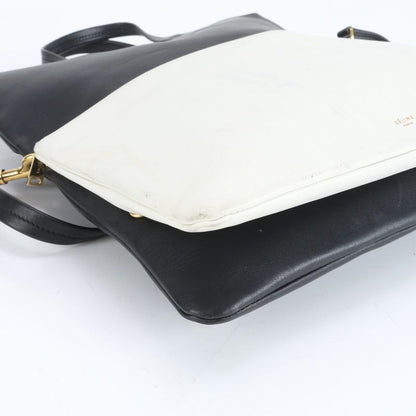 Celine Leather 2WAY Folding Tote Bag Shoulder Clutch Black White A4 Ladies EUE